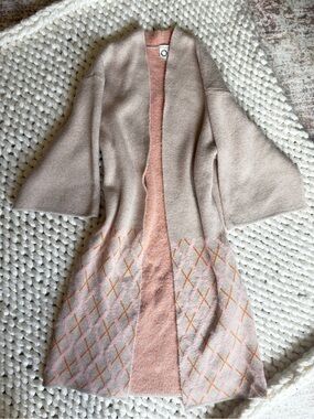Beige & Blush Open Front Knit Coatigan
